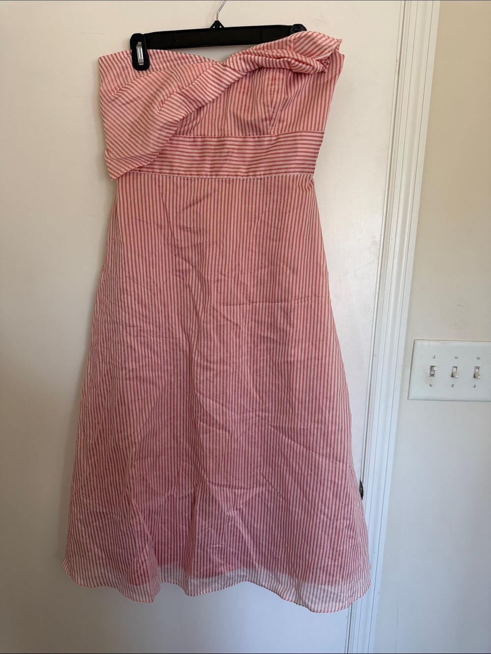 Gianni Bini Pink and White Striped Strapless Midi Dress Size 8